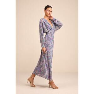 Lulus Azalea Purple Multi Floral Long Sleeve Midi Dress - Size XS